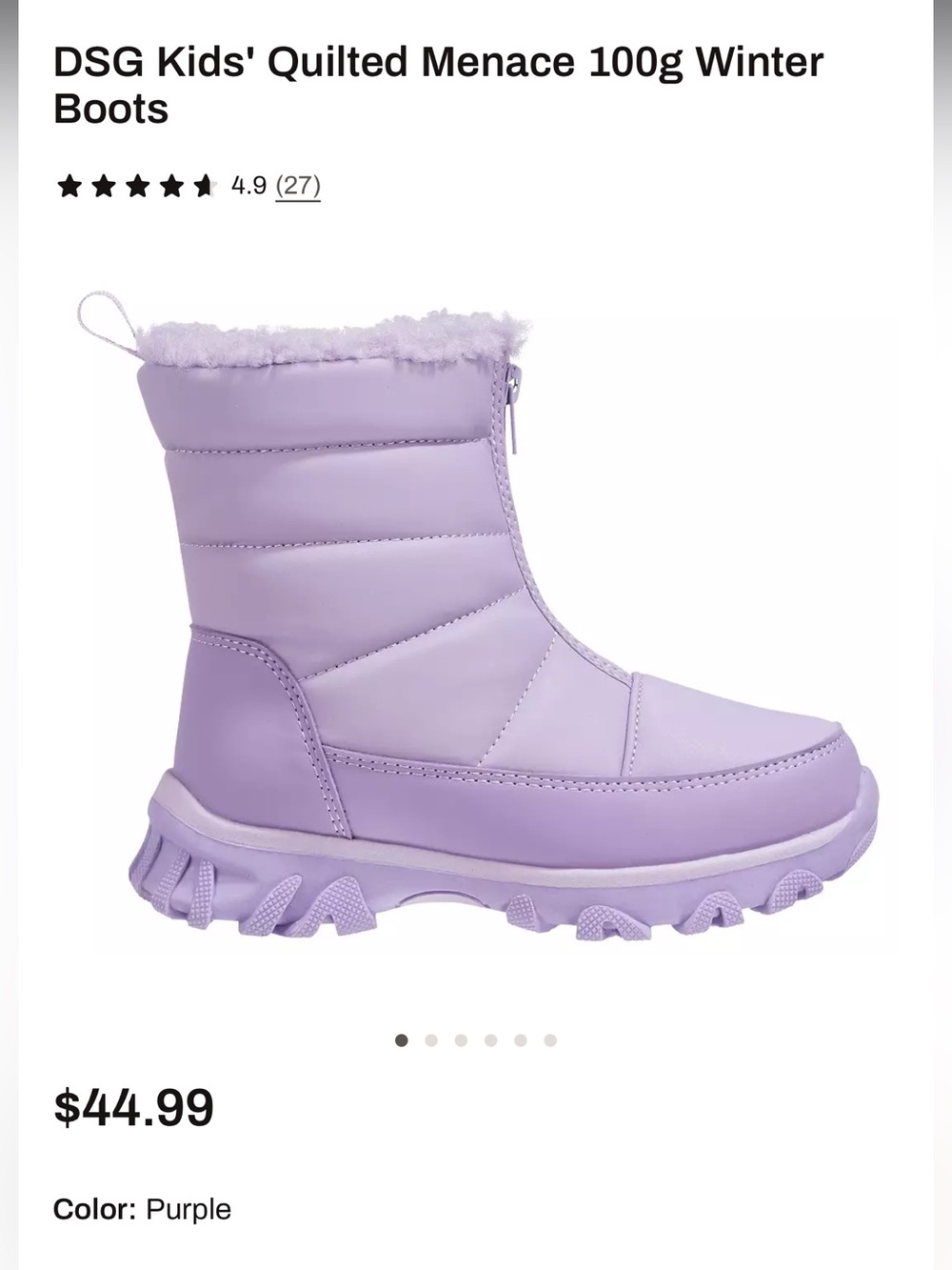 DSG Kids' Quilted Winter Boots in Purple